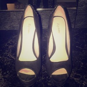 Black open toe heels